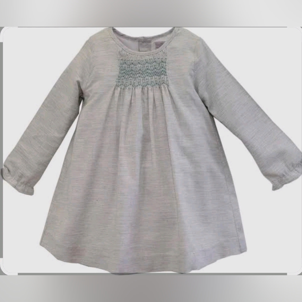 Girls' Smocked Long-Sleeve Casual Dress - Light Gray